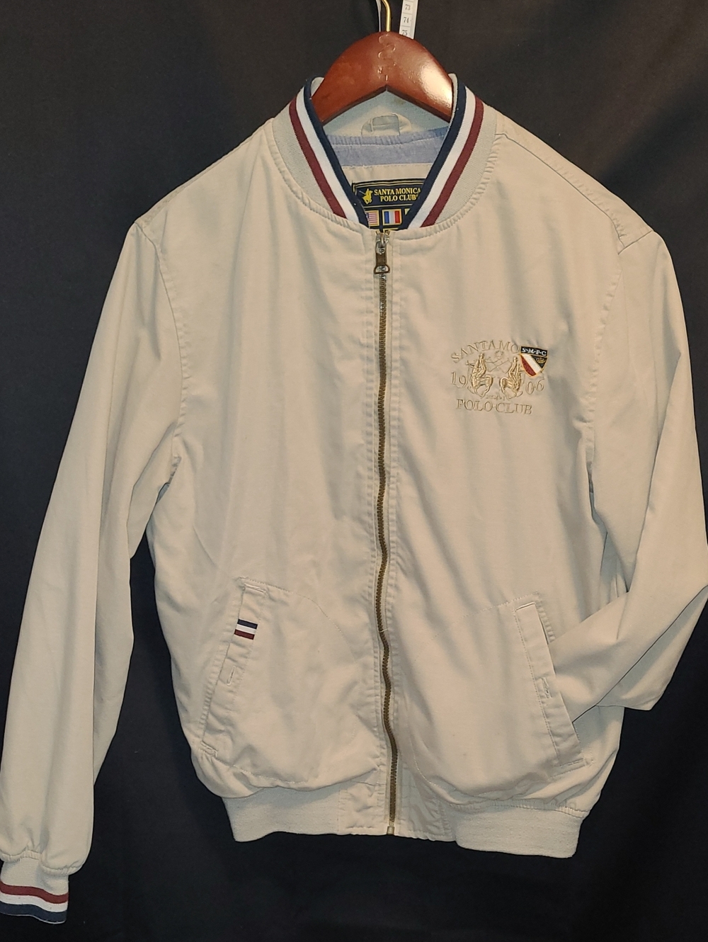 Vintage SANTA MONICA POLO CLUB Men’s Cream Bomber Jacket SZ M
